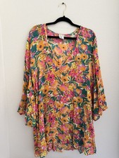 Anne Cole Women's Flounce Slightly Sheer V Neck Tunic Swimsuit Cover Up M/L