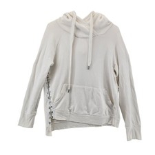 NSF Mildred Pullover Hoodie Sweatshirt White Size Large Asymetrical Hook And Eye