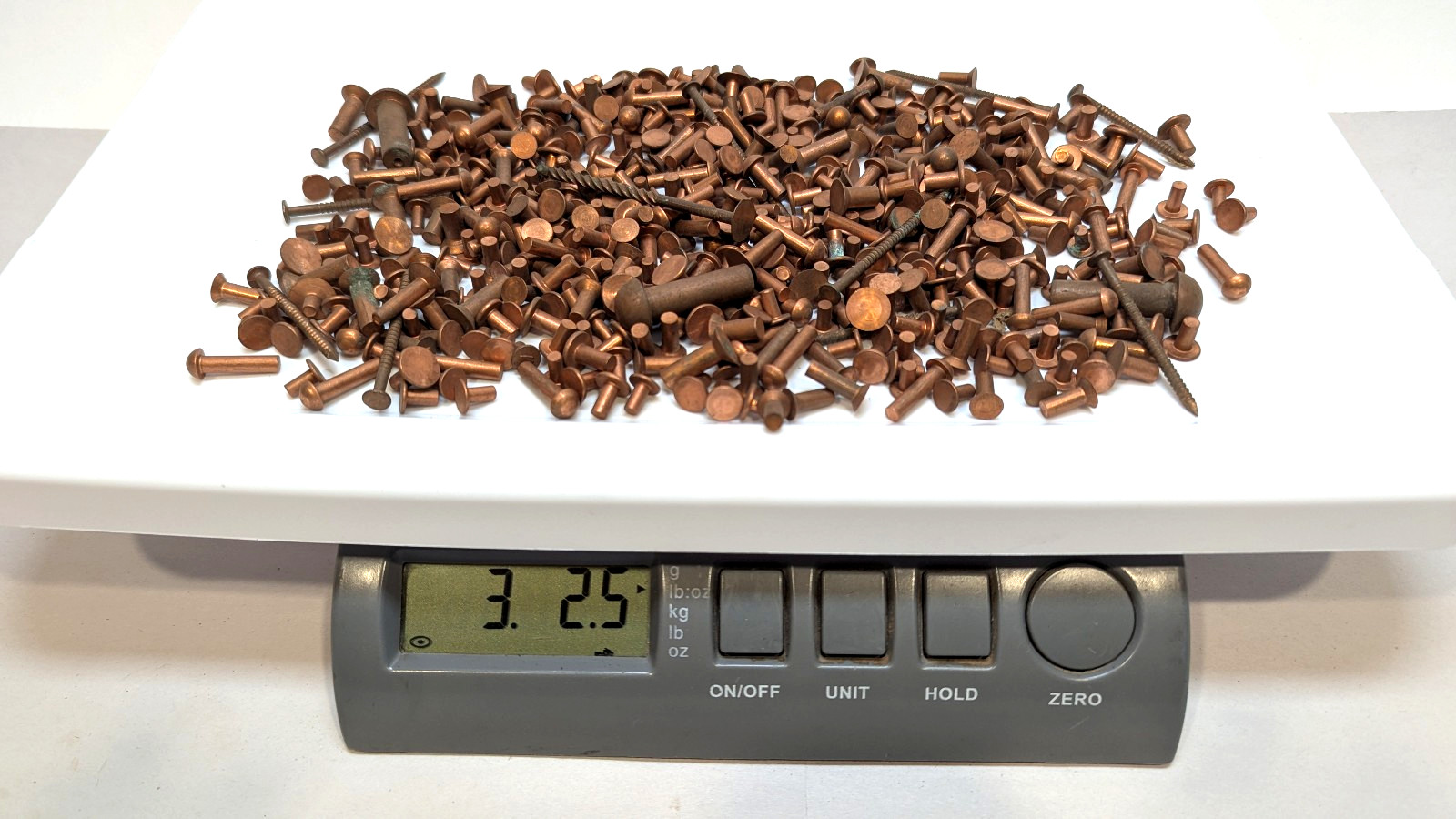 3+ Lb Solid Copper Rivets Mixed Sizes Round Flat Countersunk Heads Bulk Lot (#1)
