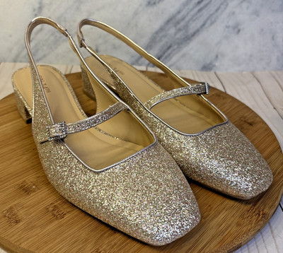 On 34th Amelia Buckled Slingback Pumps Rose Gold Glitter Women's Size 11 M