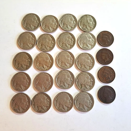 Buffalo Head Nickels & Indian Head Pennies with dates Lot of 24