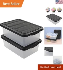 Elegant 14 Quart Lockable Plastic Storage Box Bins with Black Lids - 2 Pack