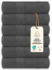 Bath Towels Pack of 6 24" x 50" 100 Cotton Terry Charcoal Grey
