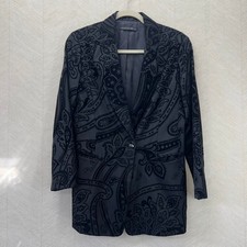 Lafayette 148 Black Pure Wool Paisley Velvet Brocade Floral Blazer Womens 10