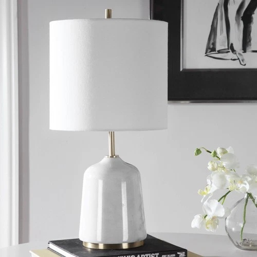 Modern Accent Table Lamp 20" High White Gray Marble Drum Shade Living Room House - Picture 7 of 7