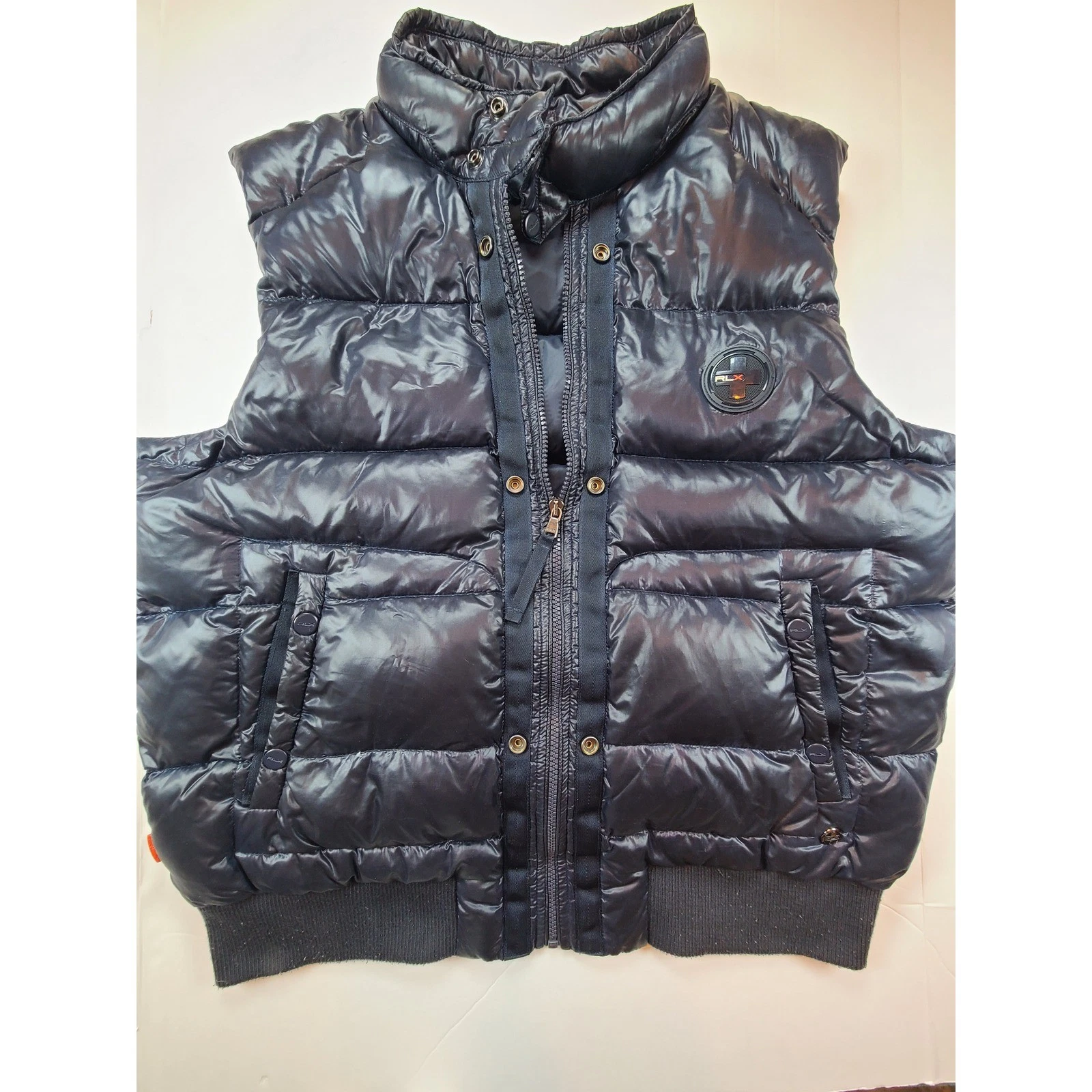 RLX Ralph Lauren Puffer Vest Navy Blue Down Insulated Zip Front Logo Mens L