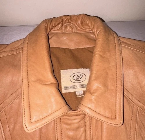 Vtg 90s Georgetown Leather Design Bomber Jacket Mens Large Tan Brown YKK Heavy image 4
