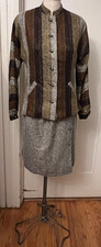 Vintage Ruth Matthews Design Tweed Wool Skirt Suit Black Brown Tan Grey Size 10