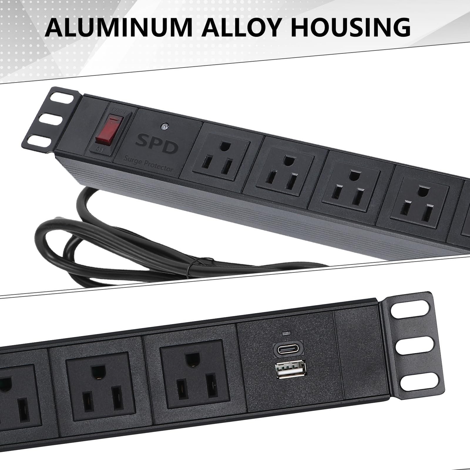 Rack Mount Power Strip Surge Protector, 7 Outlet and 2 USB-A&C Charging Ports...