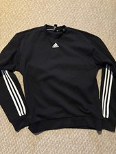 Mens Adidas Originals Knit Crew Black Pullover Three Stripe Sweatshirt