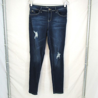 YMI Jeans USA Junior Dark Wash Mid Rise Skinny Leg Distressed Jeans Size 9