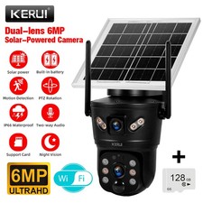 6MP Solar Dual Lens Wireless Security Camera Outdoor WiFi Cam With 128GB SD Card