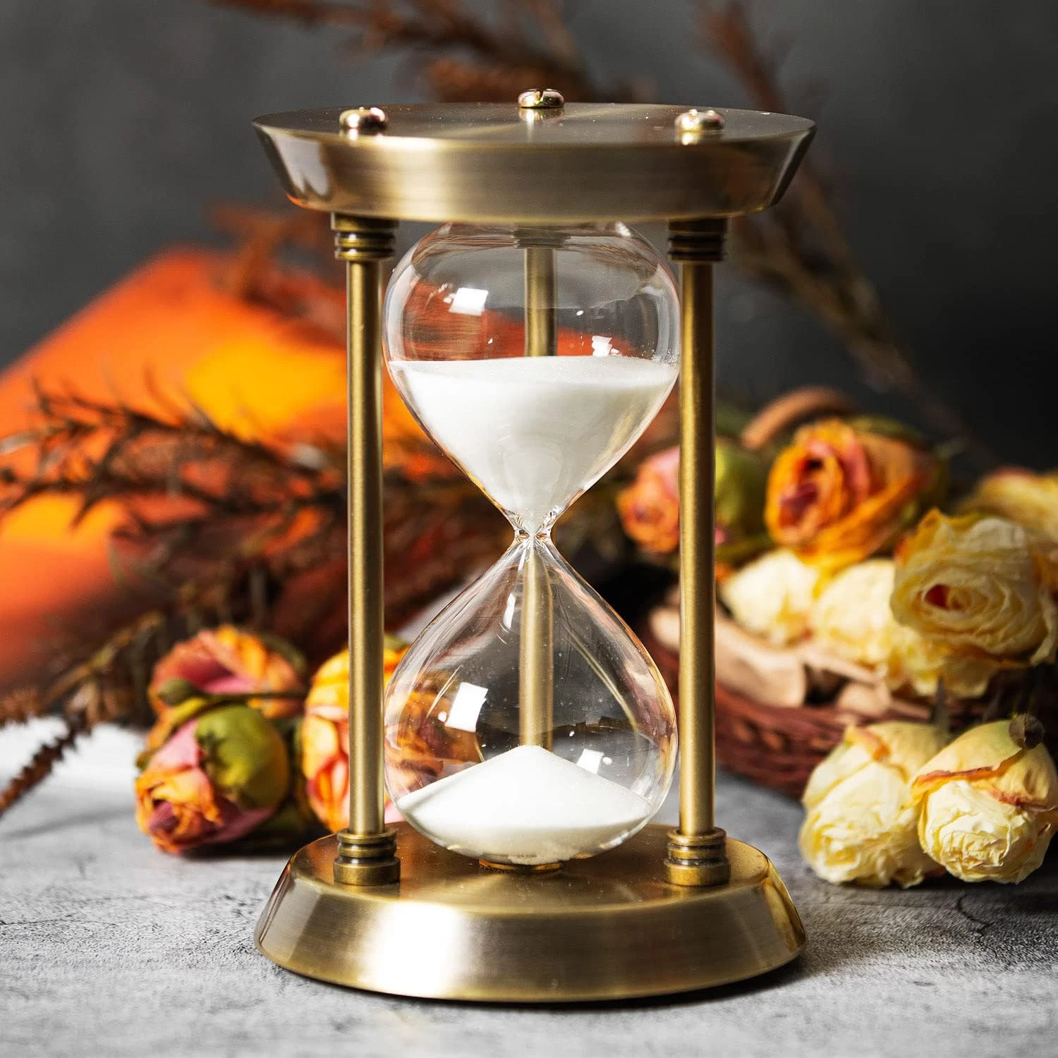60 Minute Hourglass Sand Timer with Metal Frame, Big Size Antique Sand Clock, Br