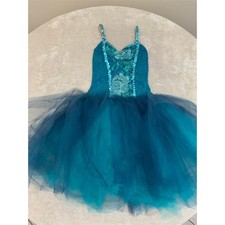 Weissman Girls L Blue Ballet Tutu Leotard Dress Sequin Lace Floral