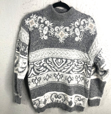 Vintage IB Diffusion Sweater Womens S Gray Silk Angora Lambswool Art To Wear 3D
