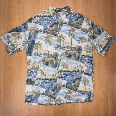 St. John's Bay Hawaiihemd Herren L Tall Blau Rayon Vintage Rayon Sommer Strand