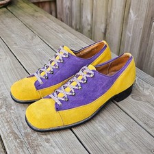 Vintage 1960s-70s Nunn Bush Suede Joker Shoes Yellow Purple Size 11D Made In USA