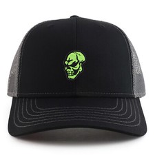 Green Skull Patch 2 Tone Mesh Back Trucker Cap - FREE SHIPPING