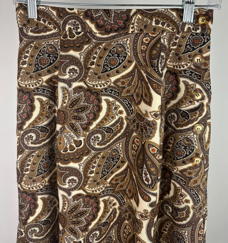 Falda midi vintage años 90 cachemira 26" cintura alta botones tono tierra preppy bohemia Foto 2 de 4