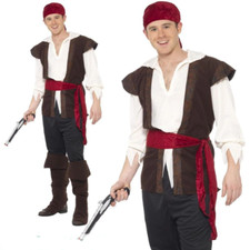 Mens Pirate Costume Adult Caribbean Captain Fancy Dress Jack High Seas Outfit