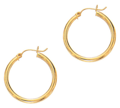 14 Karat Gelbgold 2,0 mm x 25 mm (1'') runde glänzende Runway Rohr Creolen