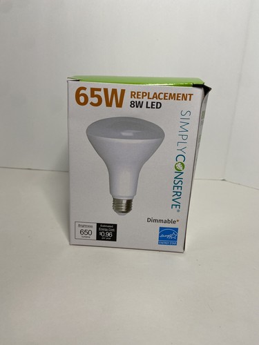 NEW, SIMPLY CONSERVE 8W LED 650 Lumen Dimmable Lightbulb, Floodlight - Picture 1 of 6