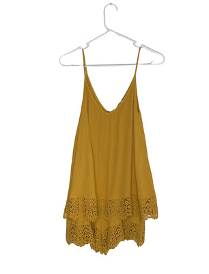 H&M Women's Mustard Yellow Romper With Lace Spaghetti Strap V Neck US Size  4 | eBay