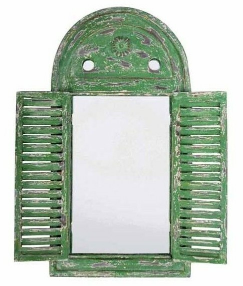 Stallfenster-Spiegel Mit Beweglichen Läden Aus Massivholz – 82 X 55 Cm, Braun, Rustikale Wanddekoration