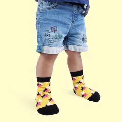 Unabux Babysocken TWINKLE - gelbe Söckchen mit Sternen Motiv, Kindersöckchen