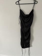 Zara Spaghetti Strap Dress Black Satin Feel Short Length Black