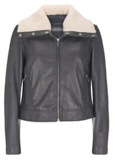 Mint Velvet Borg Smoke Grey Leather Biker Jacket Gorgeous Ladies Size 12 Vgc