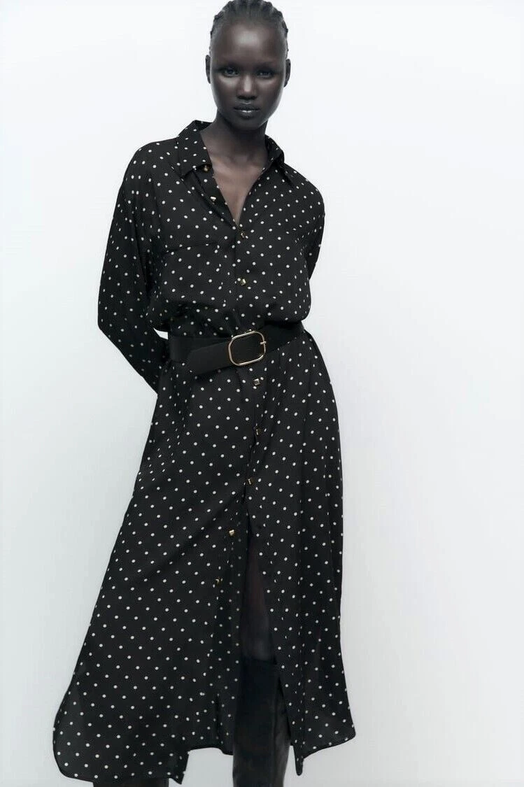 Zara white polka top dot shirt dress