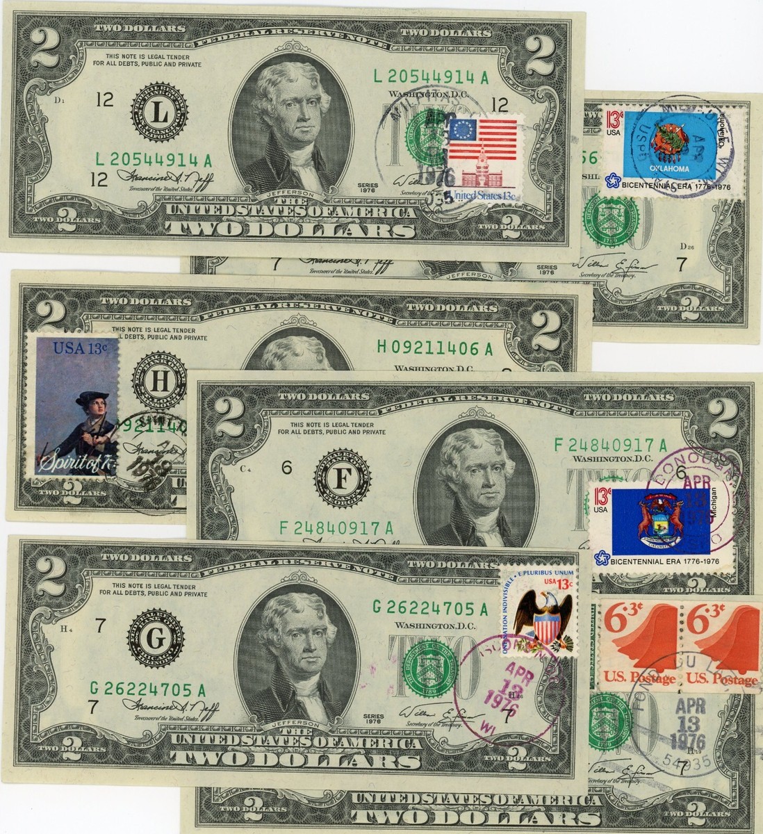 貴重　Made in U.S.A-2 1976 1976 $2.00 USD Bill Error Misaligned Green Seal Off Center