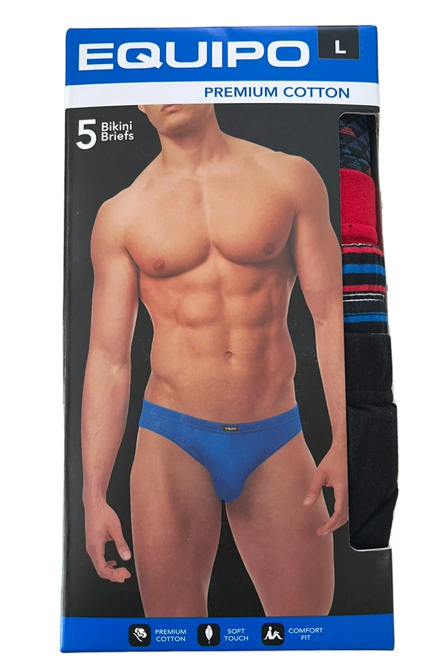 Men's Equipo 5-Pack Bikini Briefs (Red-Black) No Fly Premium Cotton Underwear - Image 2 of 4