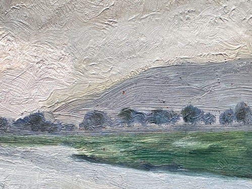 Beau tableau ancien paysage vue de rivière ciel impressionniste Louis Clesse - Photo 4/11