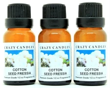 Crazy Candles 3 Cotton Seed Freesia 1/2oz Premium Grade Scented Fragrance Oil