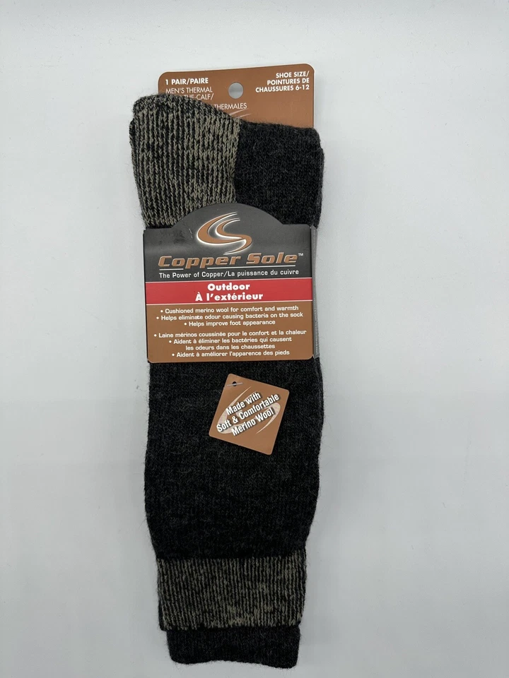 NUEVO UN PAR DE CALCETINES TÉRMICOS PARA HOMBRE AL AIRE LIBRE SOBRE LA PANTORRILLA SUELA DE COBRE LANA MARINA Foto 2 de 4