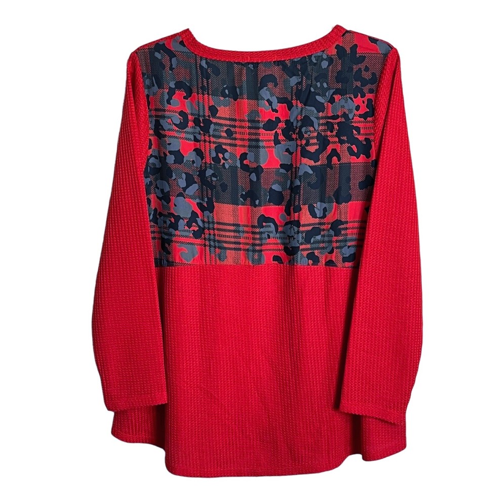 One World Waffle Knit Top NWT Size 2X Womens Plus Size Red Mixed Media