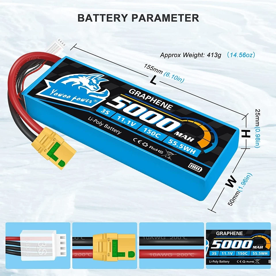 YOWOO 11,1V 3S 5000mAh Lipo Akku Batterie 100C XT90S Female für RC Auto LKW - Bild 3 von 4
