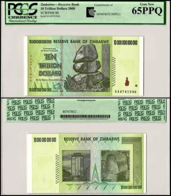 Zimbabwe 10 Trillion Dollars, 2008, AA, P-88, PCGS 65