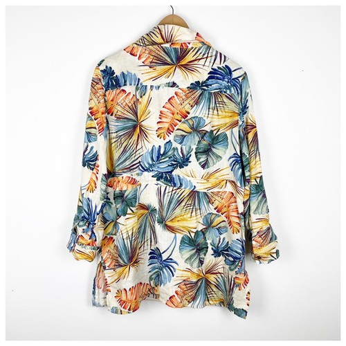 Chico's Tropical Palm Print Linen Utility Pocket Lightweight Jacket Size 1P - Picture 5 of 10