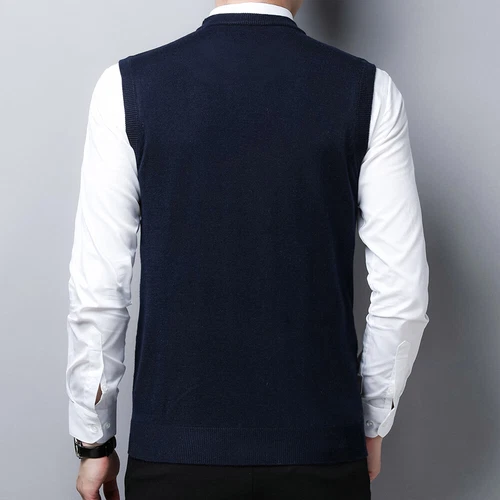 Suéter Chaleco Para Hombres Cuello Redondo Otoño Tejido Camisetas sin Mangas Pullover - Imagen 33 de 42