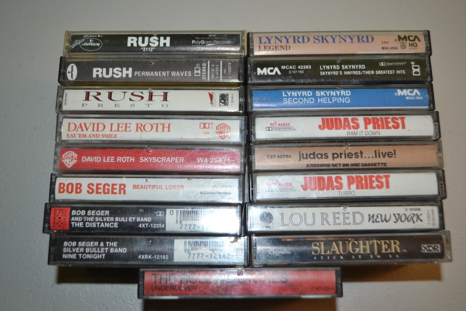 Lot of 17 Vintage David Lee Roth, Rush, Lynyrd Skynyrd, Rolling Stone Cassettes