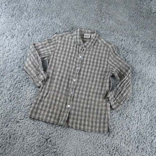 Chico's Jacket Womens 1 Gray Black Striped Linen Long Sleeve Button Up - Picture 2 of 11