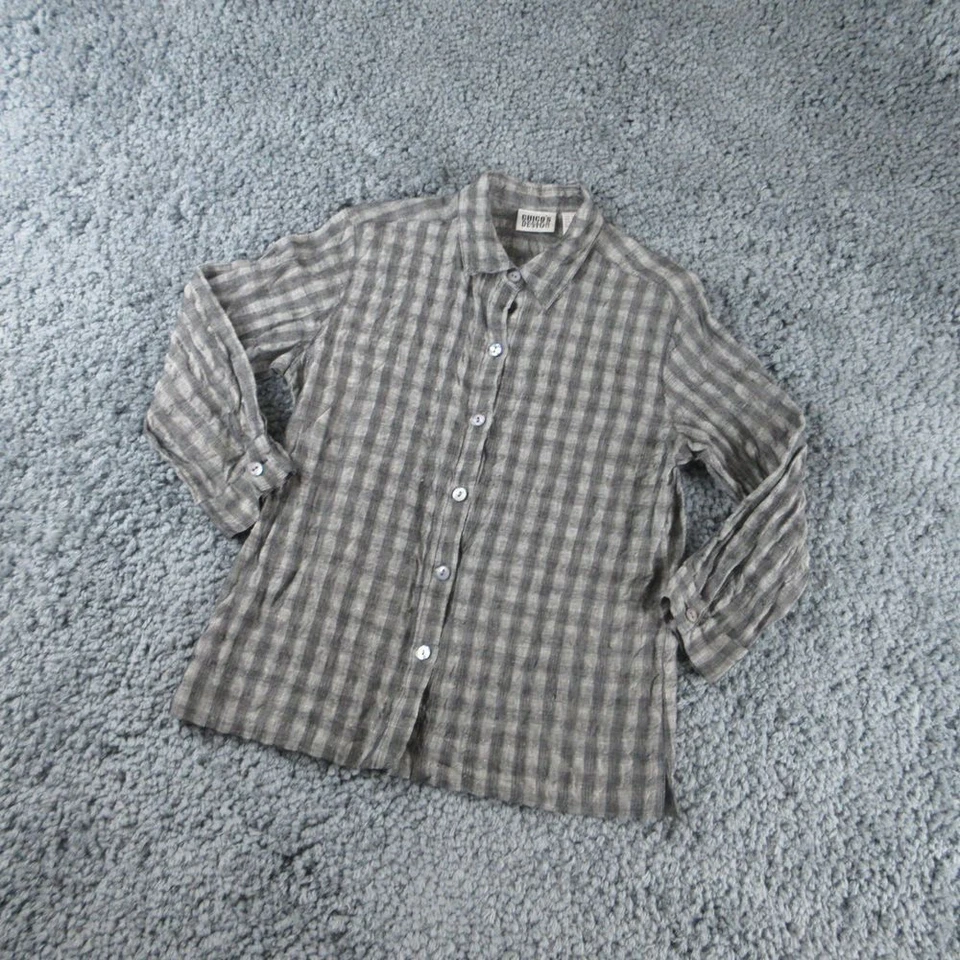 Chico's Jacket Womens 1 Gray Black Striped Linen Long Sleeve Button Up - Image 2 of 4