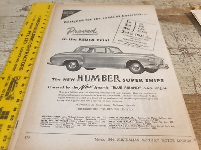 1954 HUMBER SUPER SNIPE  Original Australian Sales Advert 