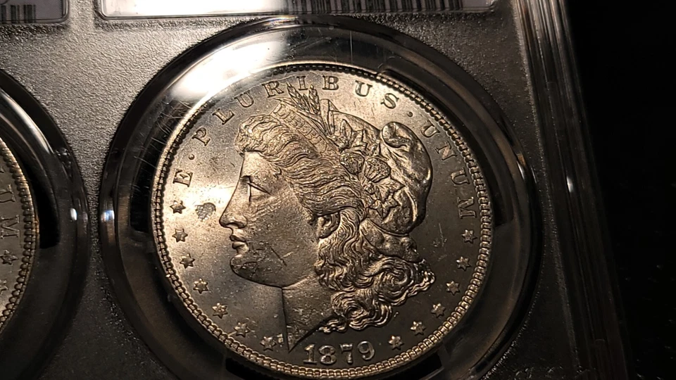 Identical Twins-1879 Morgan Dollars $1 PCGS MS 64 Struck Trough Obverse Errors ! - Image 3 of 4