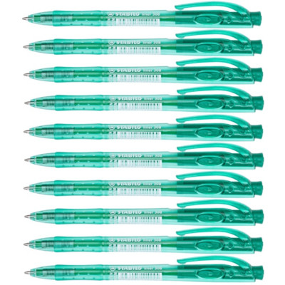 NEW Box 10 Stabilo 308 Liner Retractable Ballpoint Pen Medium Green Ball Point