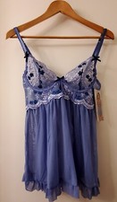 Seven til Midnight L Lingerie NWT Babydoll Panty Set Blue 11276 Pretty Floral
