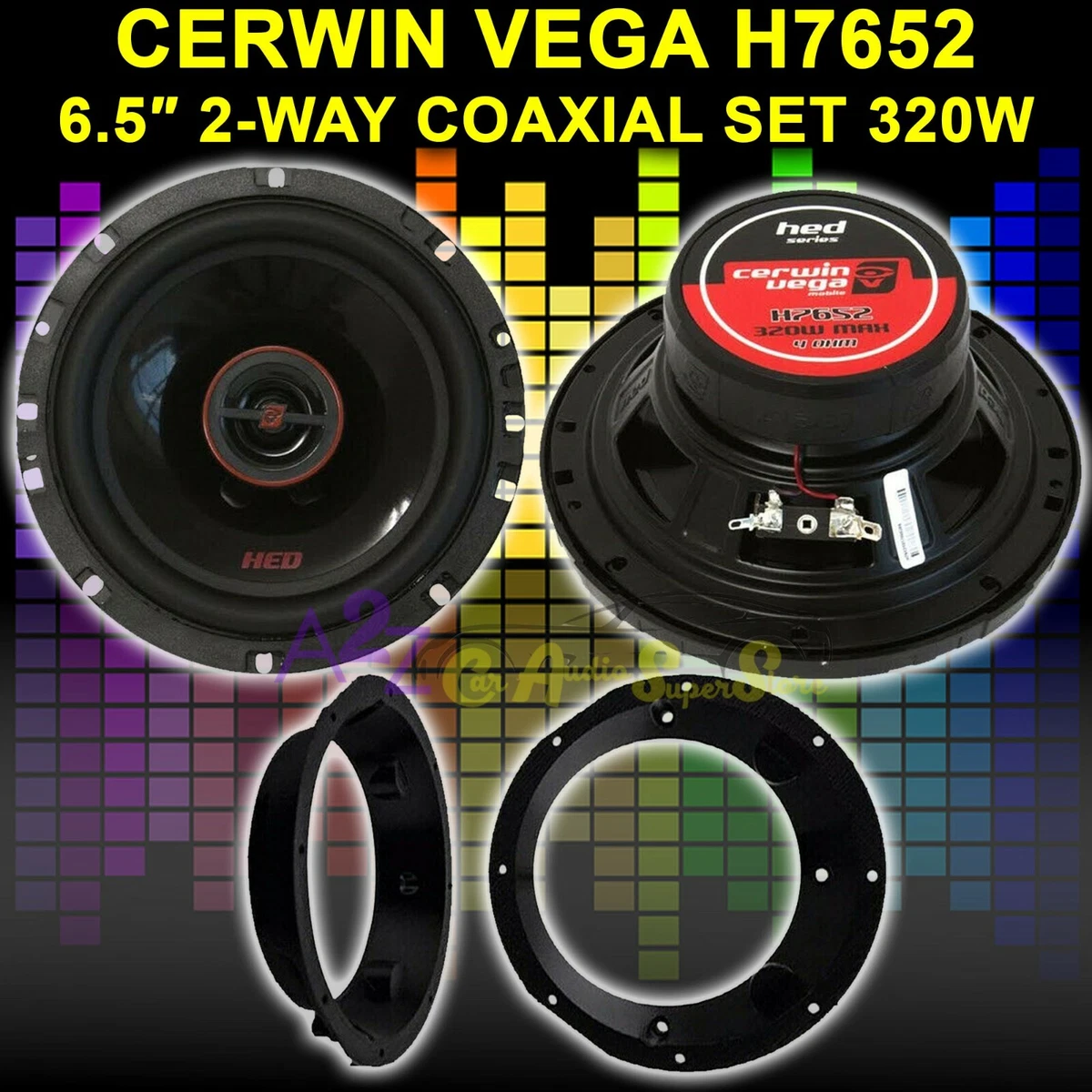 CERWIN VEGA 6.5 INCH CAR MOTORCYCLE SPEAKERS FOR HARLEY DAVIDSON W ADAPTER KIT